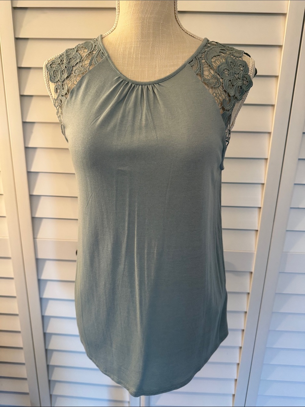H&M Lace Shoulder Sleeveless Top in Sage Green
